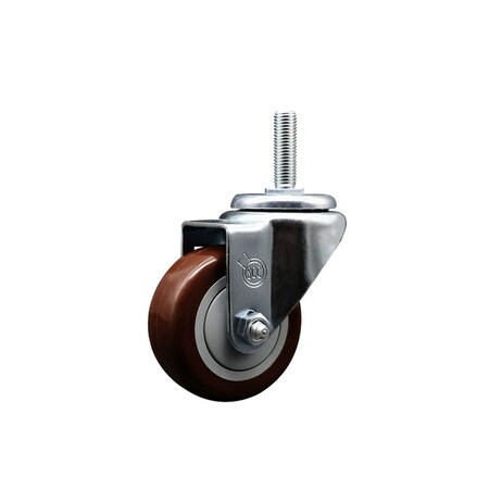 Service Caster 3 Inch Maroon Polyurethane Wheel Swivel 58 Inch Threaded Stem Caster Service Caster SCC-TS20S314-PPUB-MRN-58212